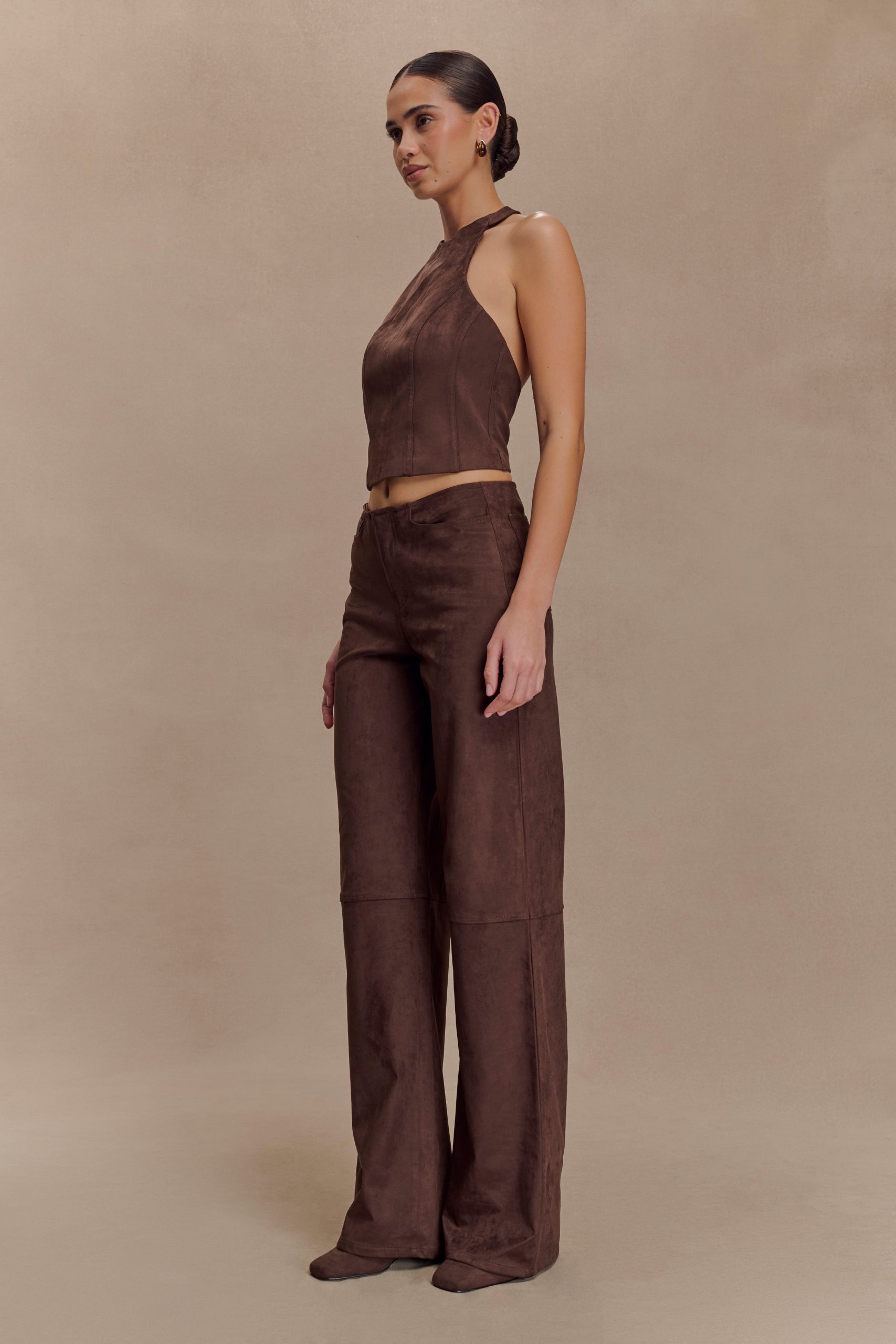 Logan Faux Suede Halter Top - Dark Chocolate - Image 5