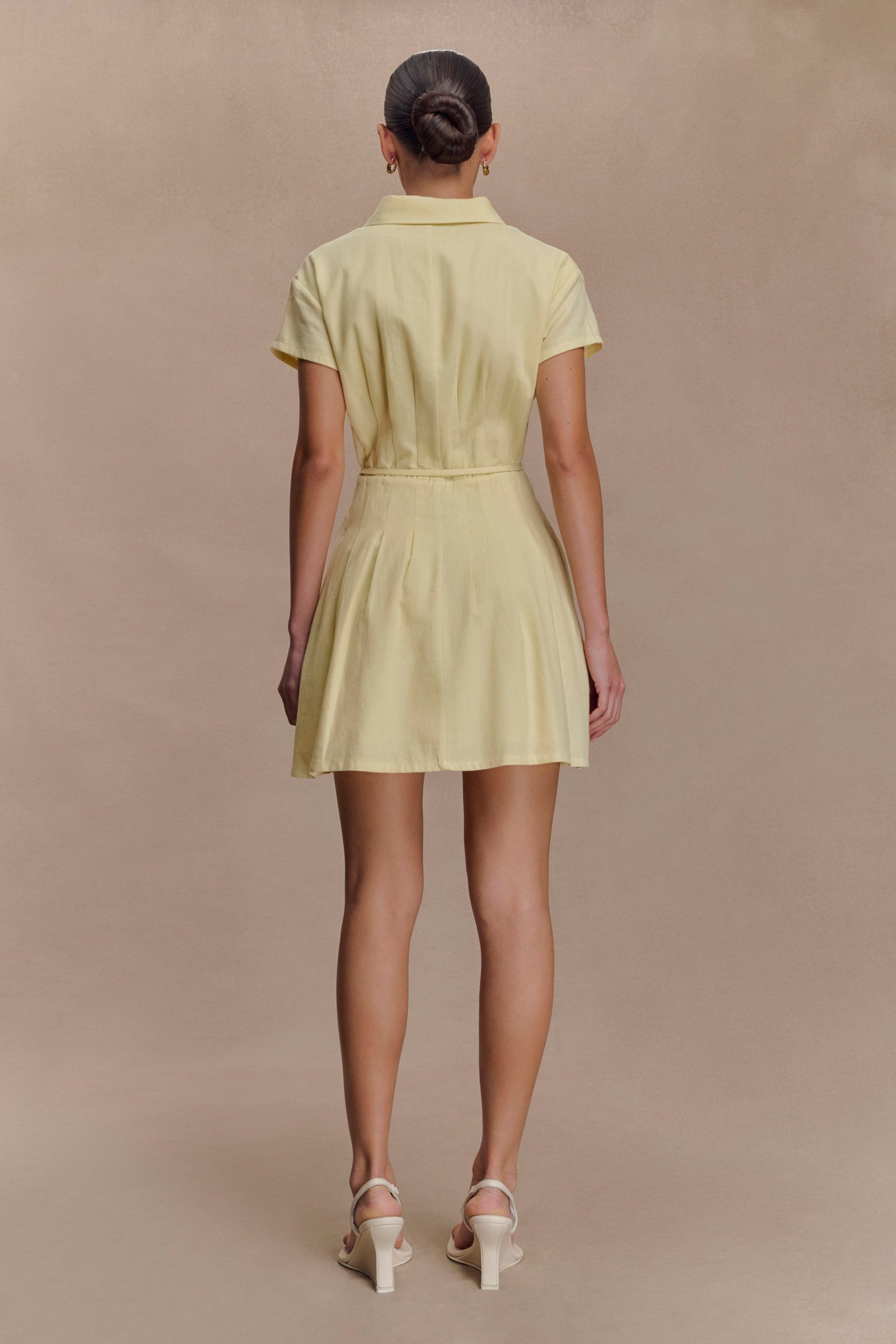 Aysha Buttoned Linen Mini Dress - Lemon - Image 3