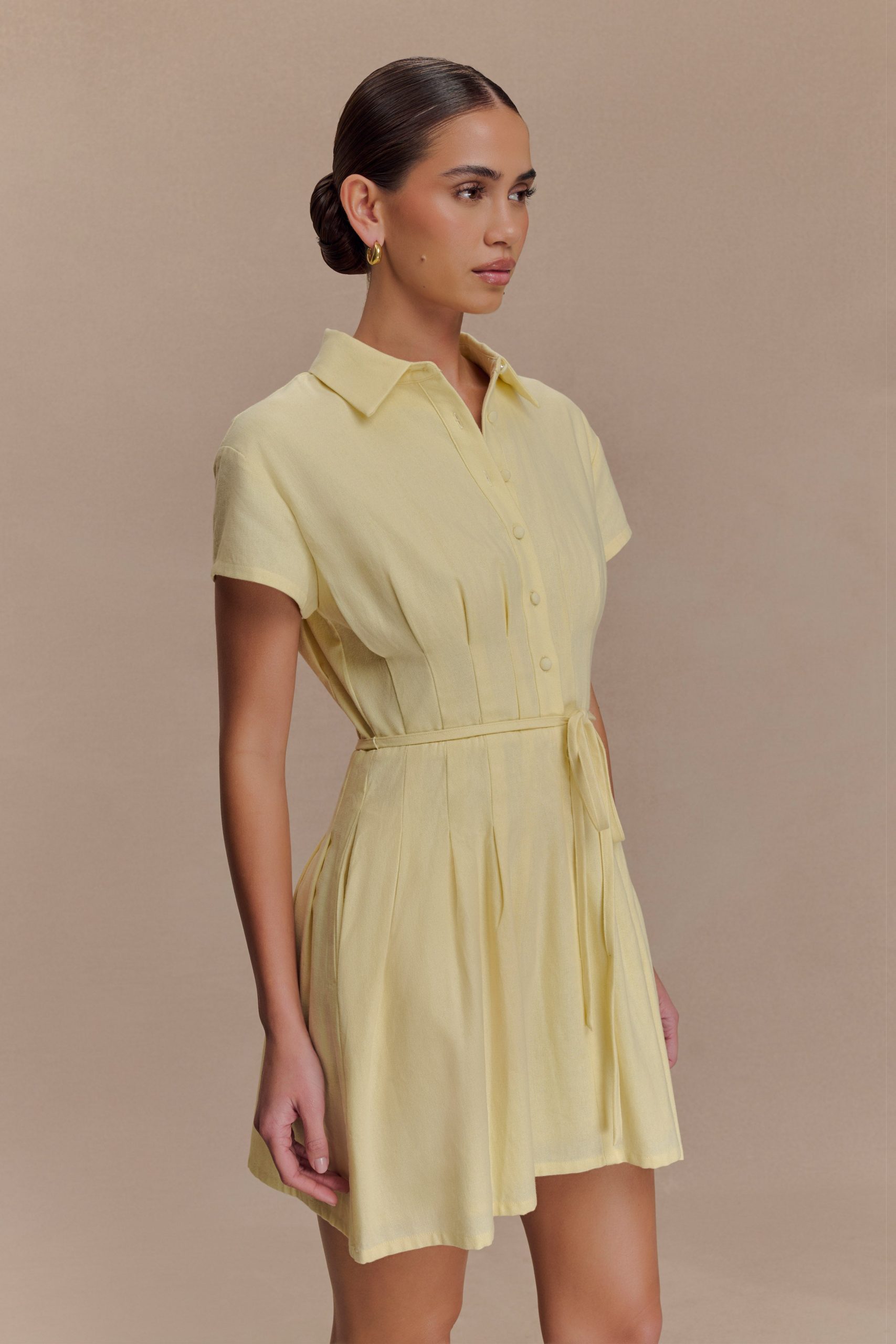Aysha Buttoned Linen Mini Dress - Lemon - Image 5