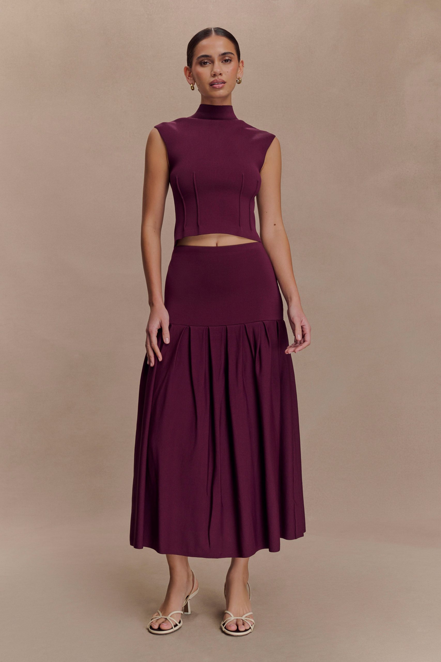 Romaine High Neck Bandage Knit Top - Wine - Image 6