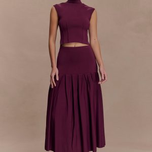 Romaine Bandage Knit Midi Skirt - Wine