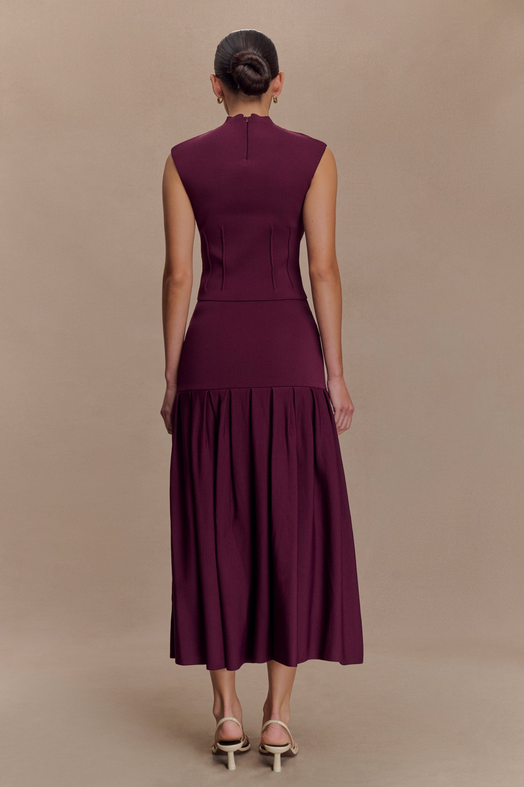 Romaine Bandage Knit Midi Skirt - Wine - Image 2