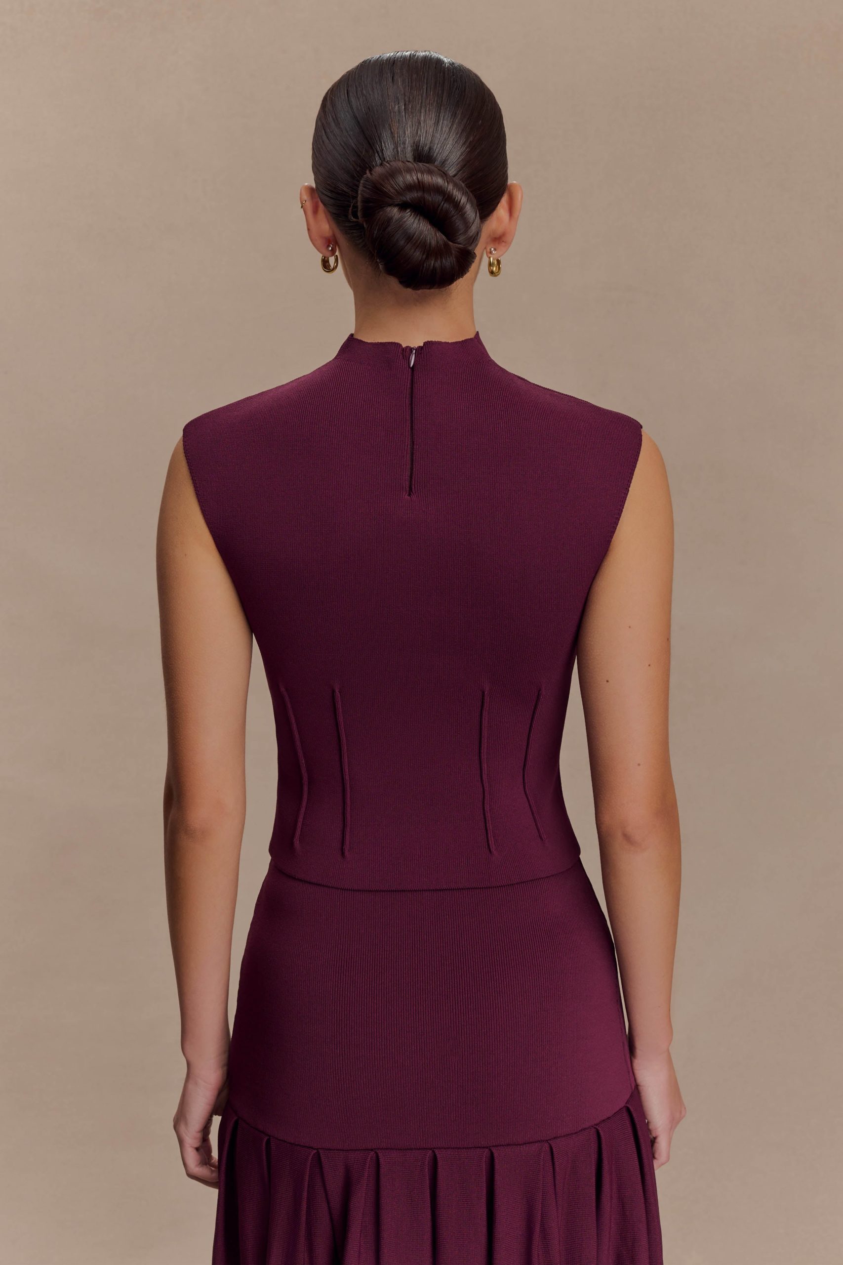 Romaine High Neck Bandage Knit Top - Wine - Image 2