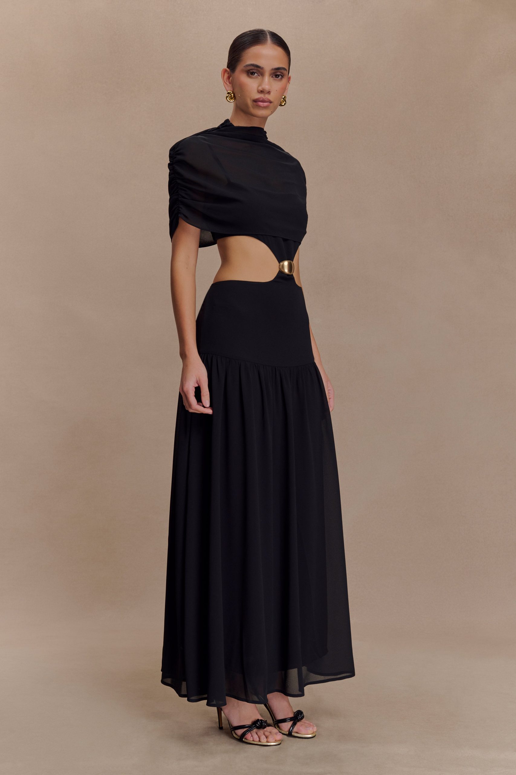 Georgina Chiffon Midi Dress - Black - Image 4