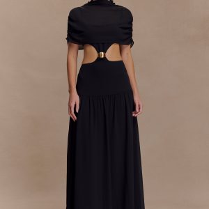 Georgina Chiffon Midi Dress - Black