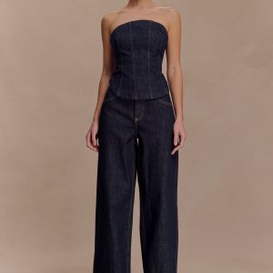 Monte Strapless Denim Corset - Washed Indigo Blue
