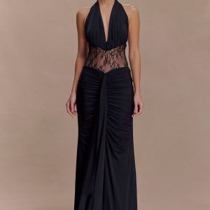 Bonnie Slinky And Lace Maxi Dress - Black
