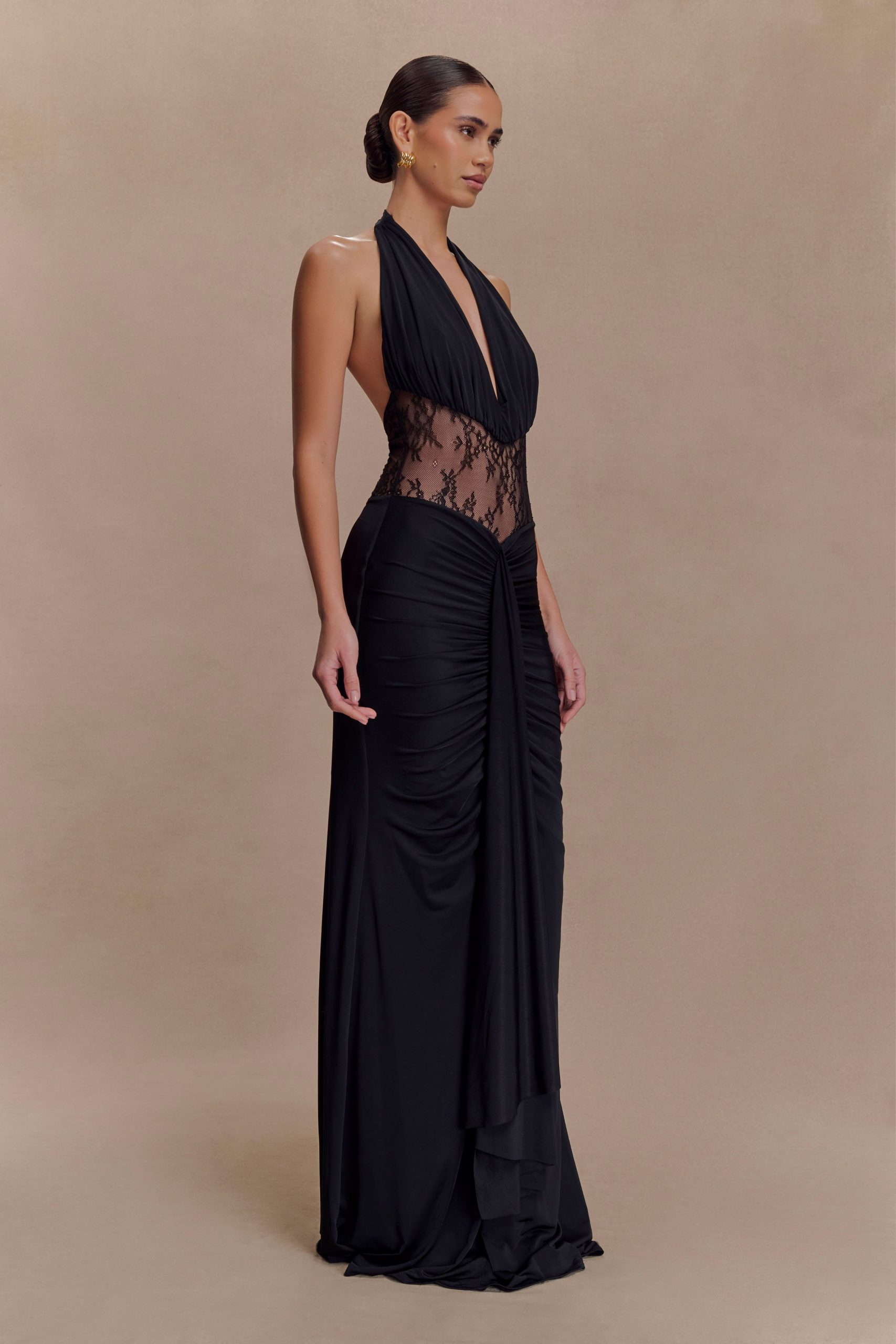Bonnie Slinky And Lace Maxi Dress - Black - Image 4