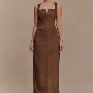 Liam Faux Suede Maxi Dress - Dark Chocolate