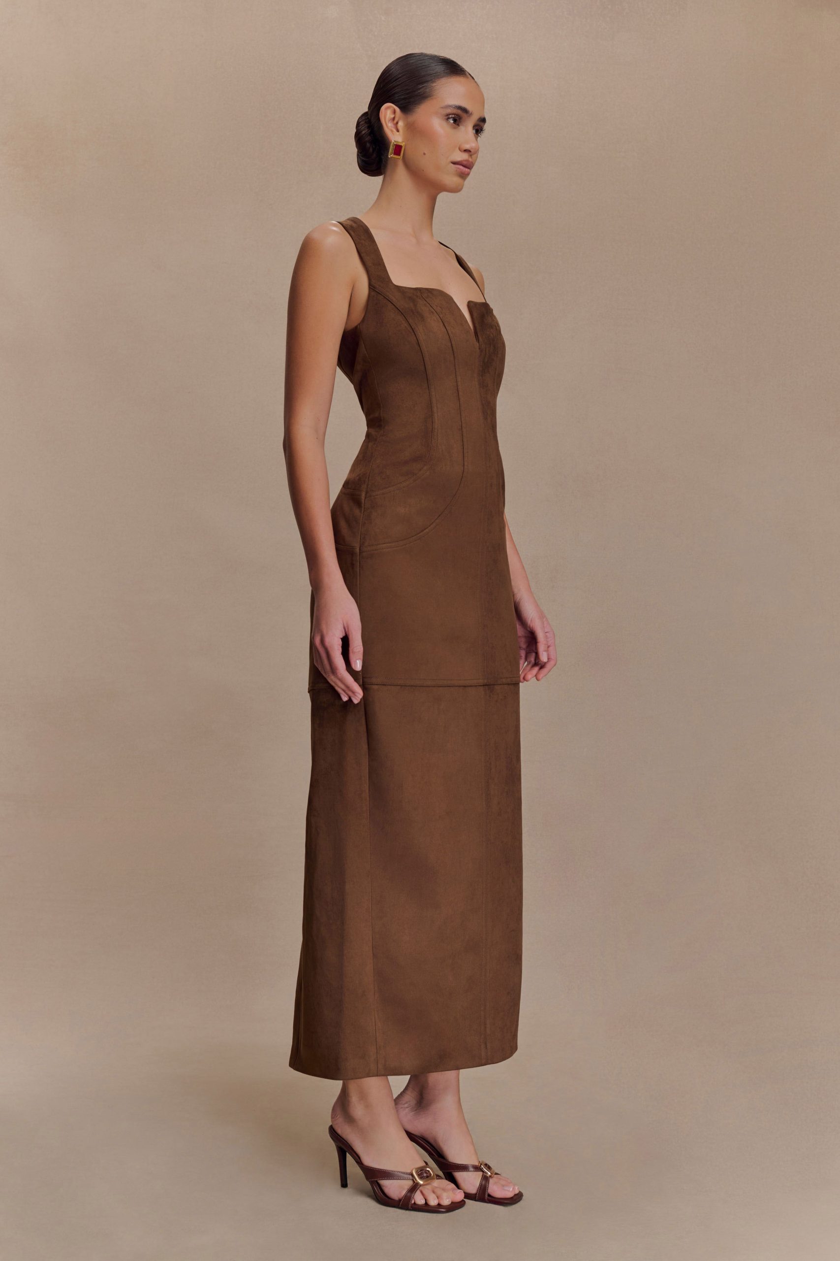 Liam Faux Suede Maxi Dress - Dark Chocolate - Image 5