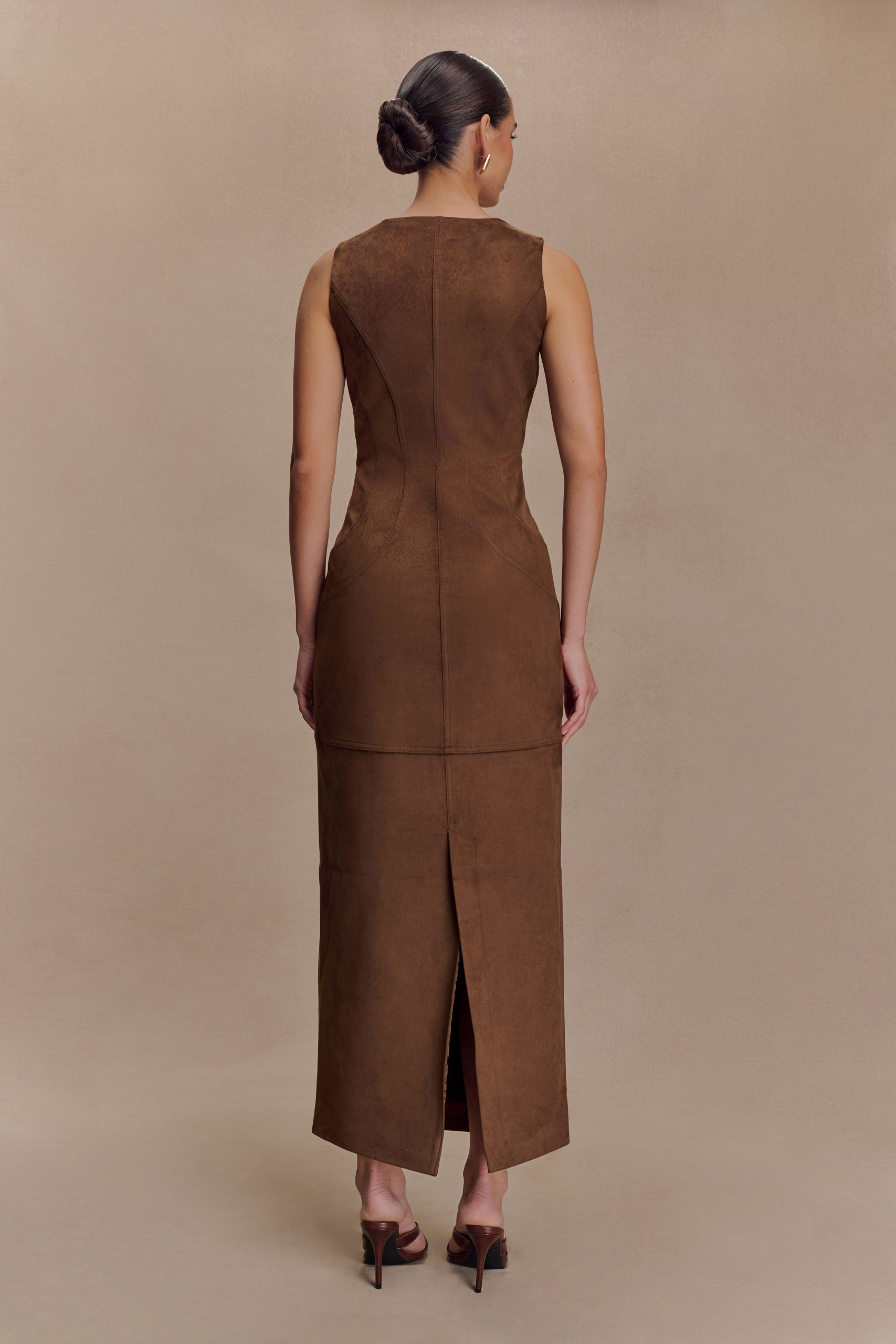 Liam Faux Suede Maxi Dress - Dark Chocolate - Image 2