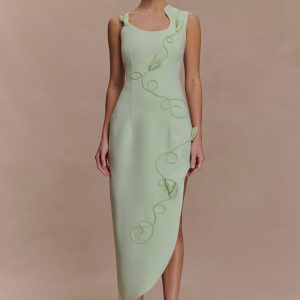 Virginia Suiting Embroidered Midi Dress - Sage