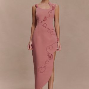 Virginia Suiting Embroidered Midi Dress - Burnt Rose