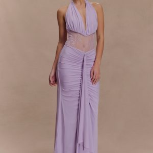 Bonnie Slinky And Lace Maxi Dress - Lilac