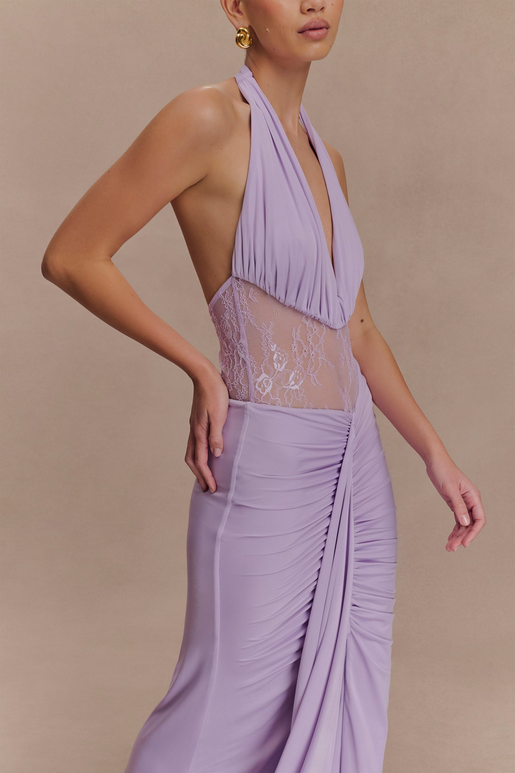 Bonnie Slinky And Lace Maxi Dress - Lilac - Image 3