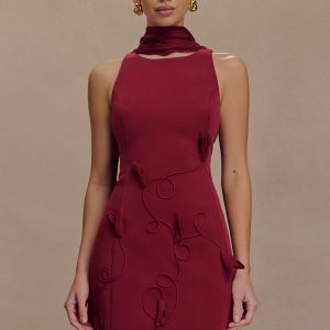 Skyler Suiting Embroidered Mini Dress - Wine