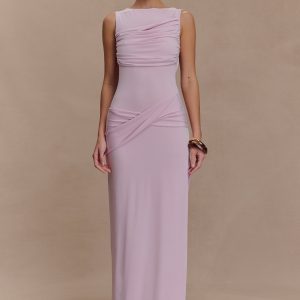 Henley Slinky Drape Maxi Dress - Baby Pink