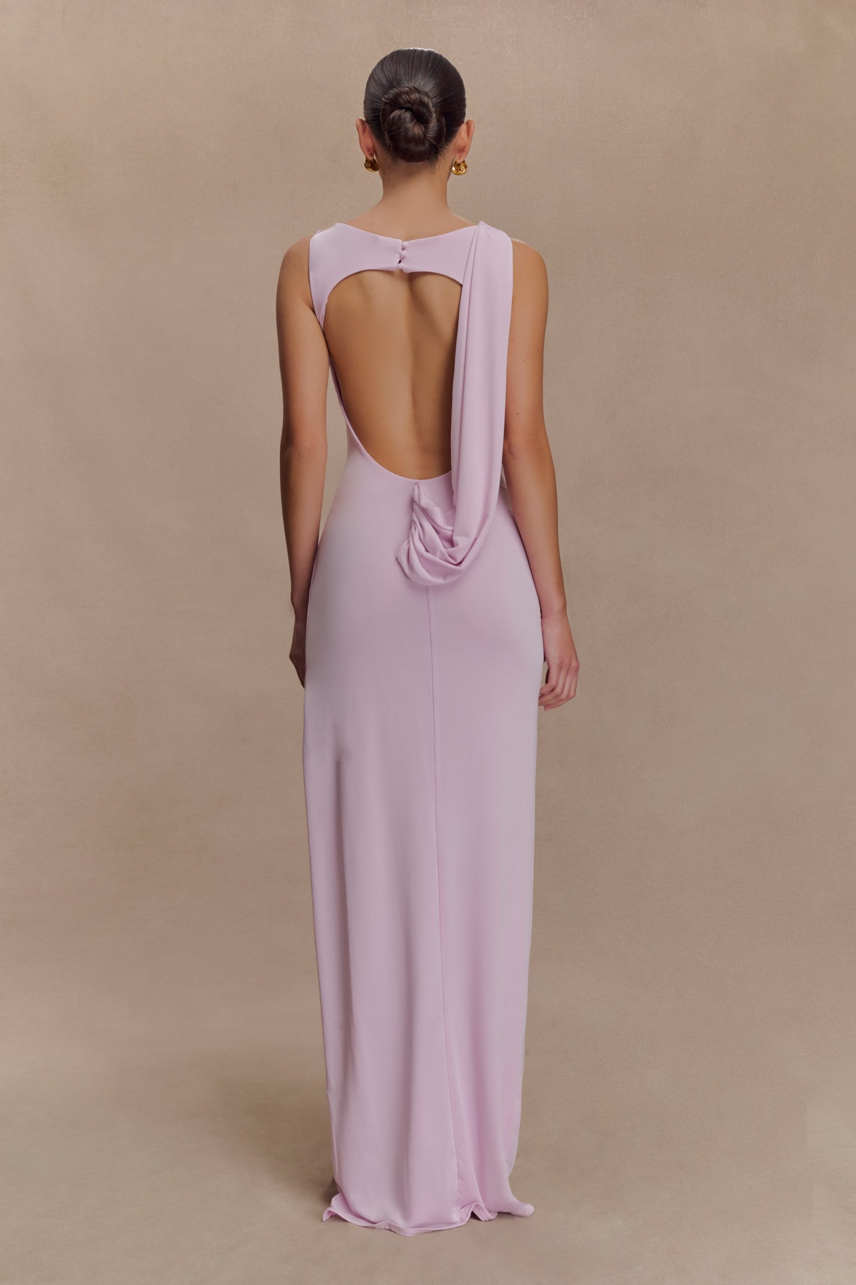 Henley Slinky Drape Maxi Dress - Baby Pink - Image 2