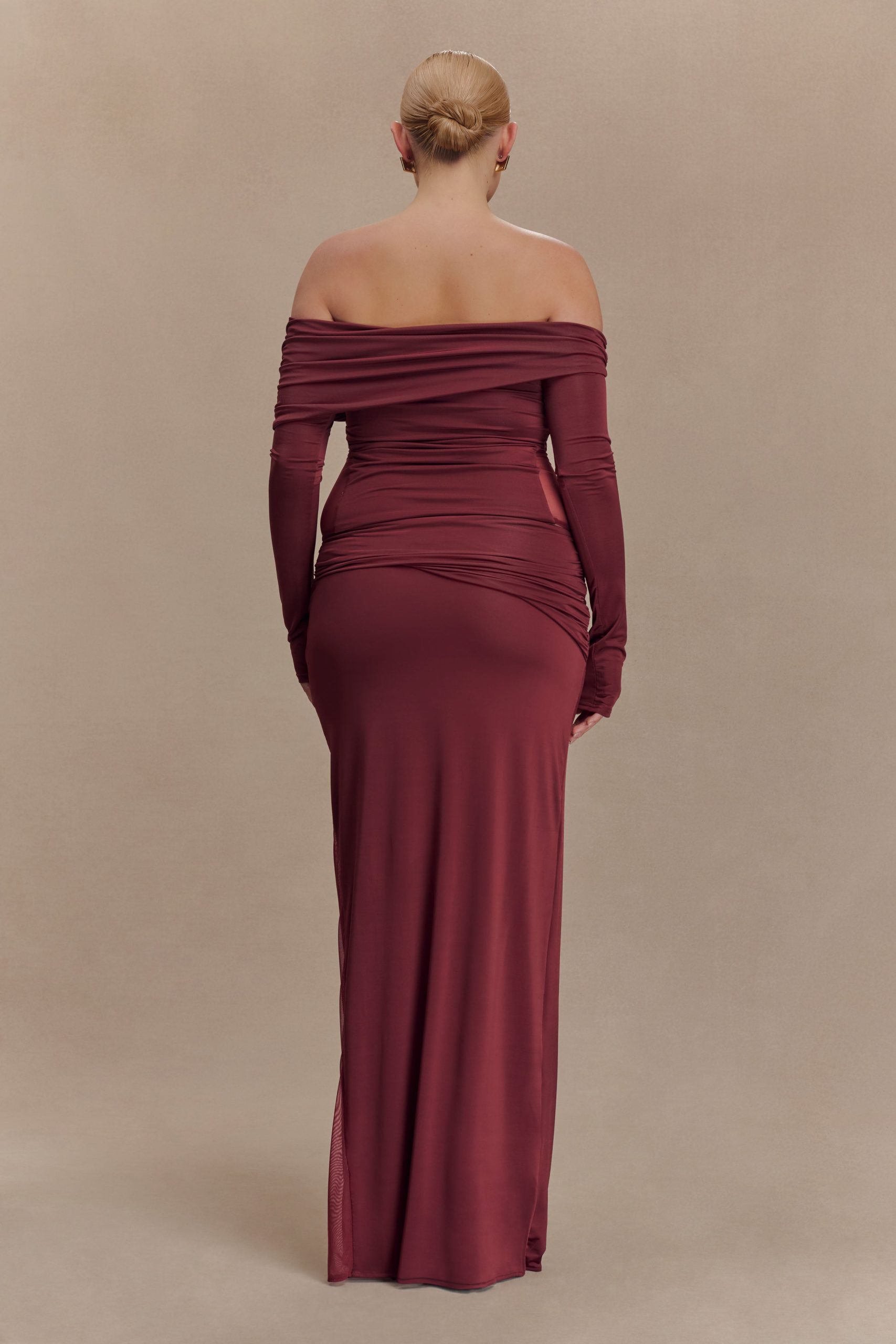 Judy Slinky And Mesh Maxi Skirt - Wine - Image 6