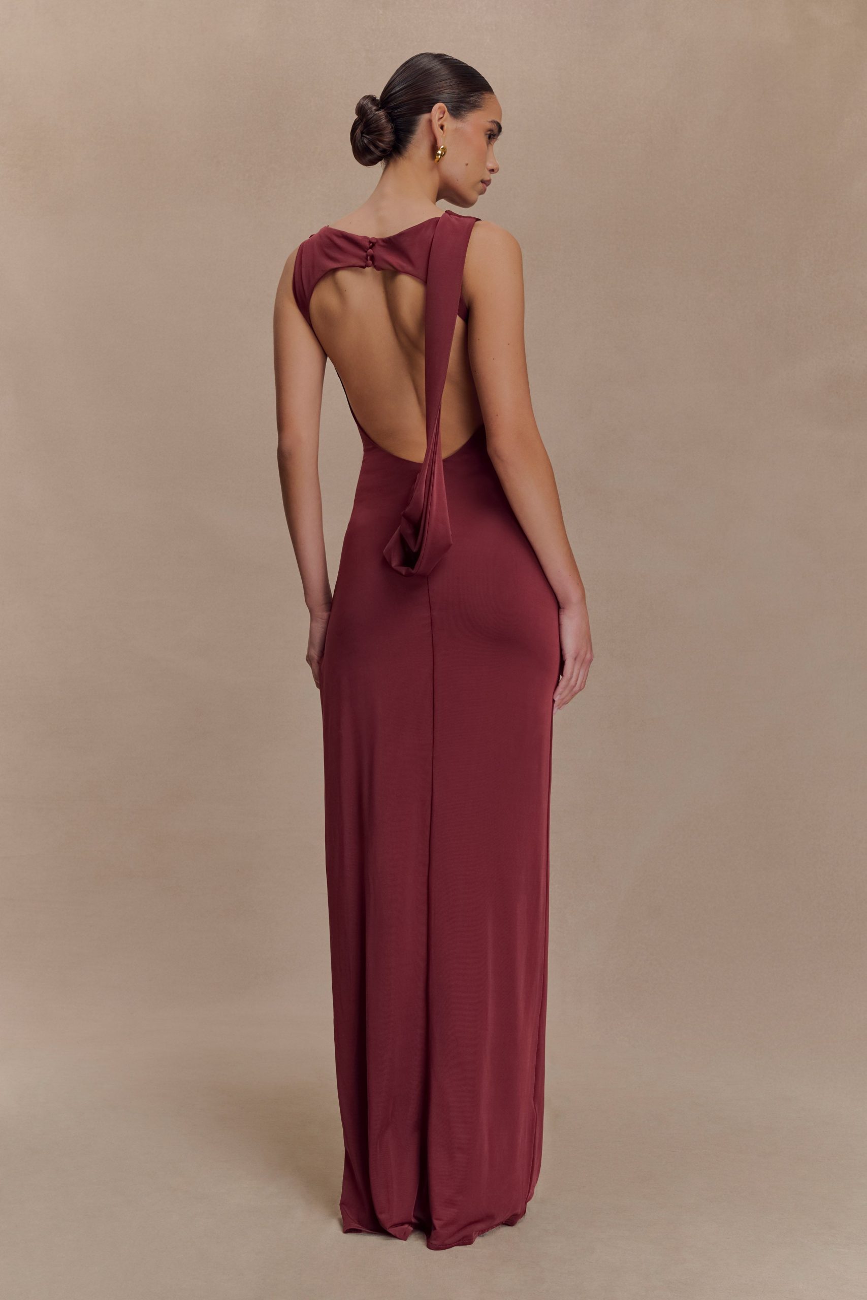 Henley Slinky Drape Maxi Dress - Wine - Image 2