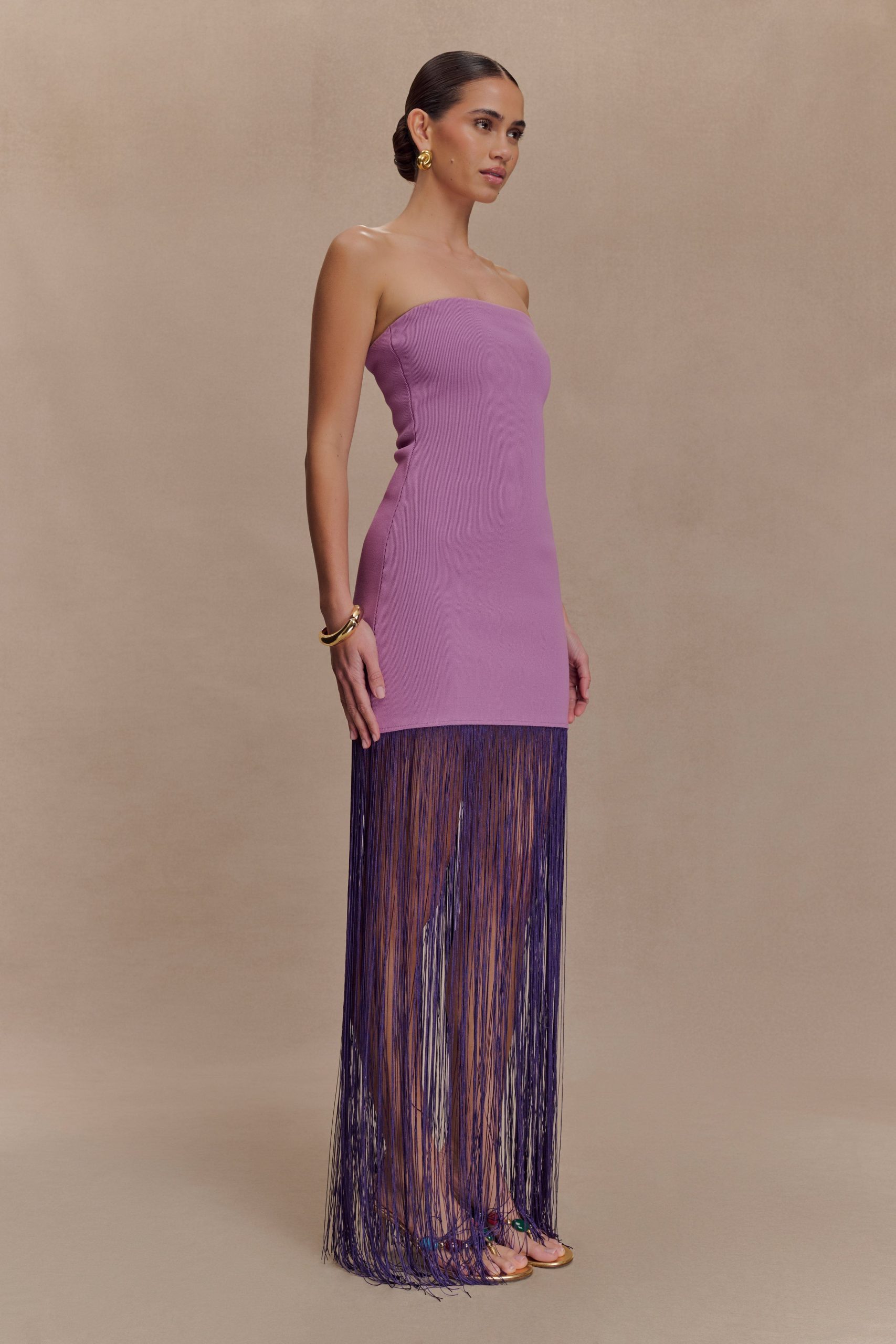 Koah Fringe Bandage Knit Maxi Dress - Purple - Image 7