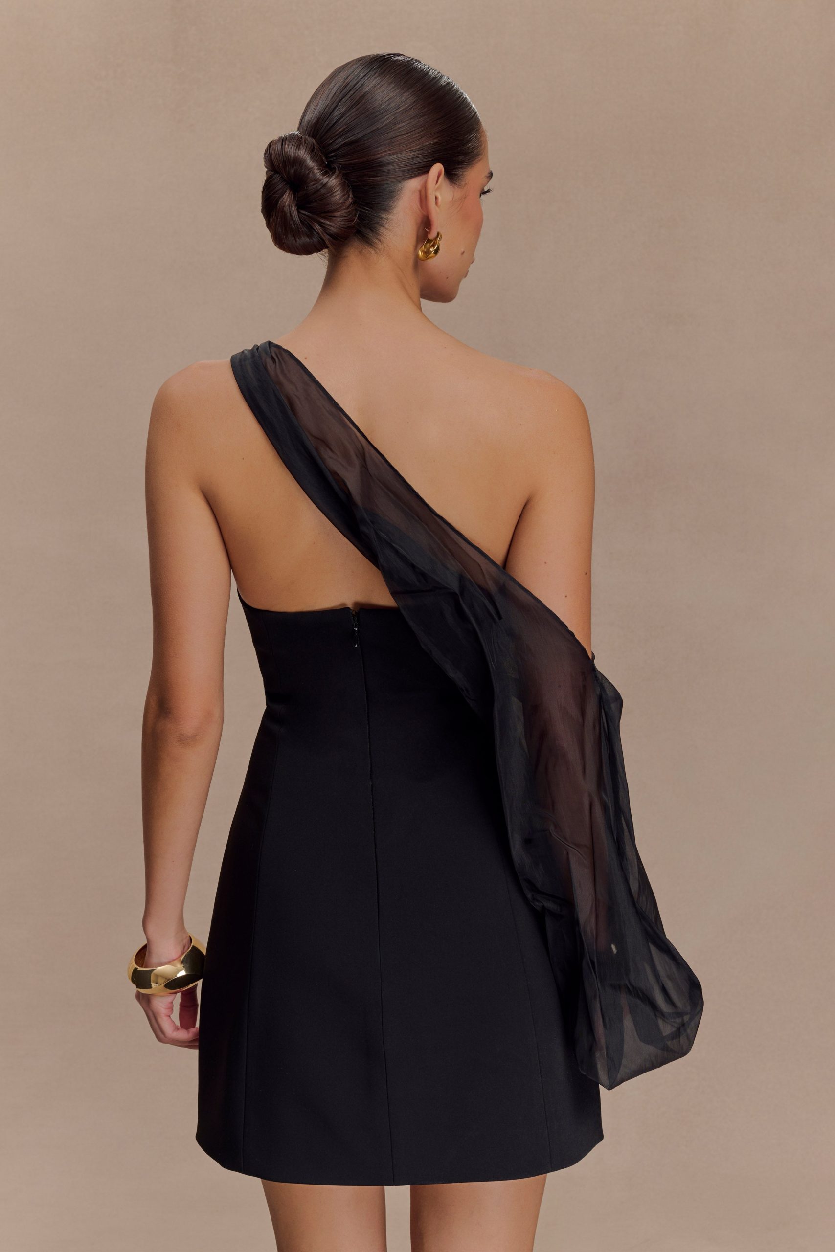 Effie Organza One Sleeve Mini Dress - Black - Image 2