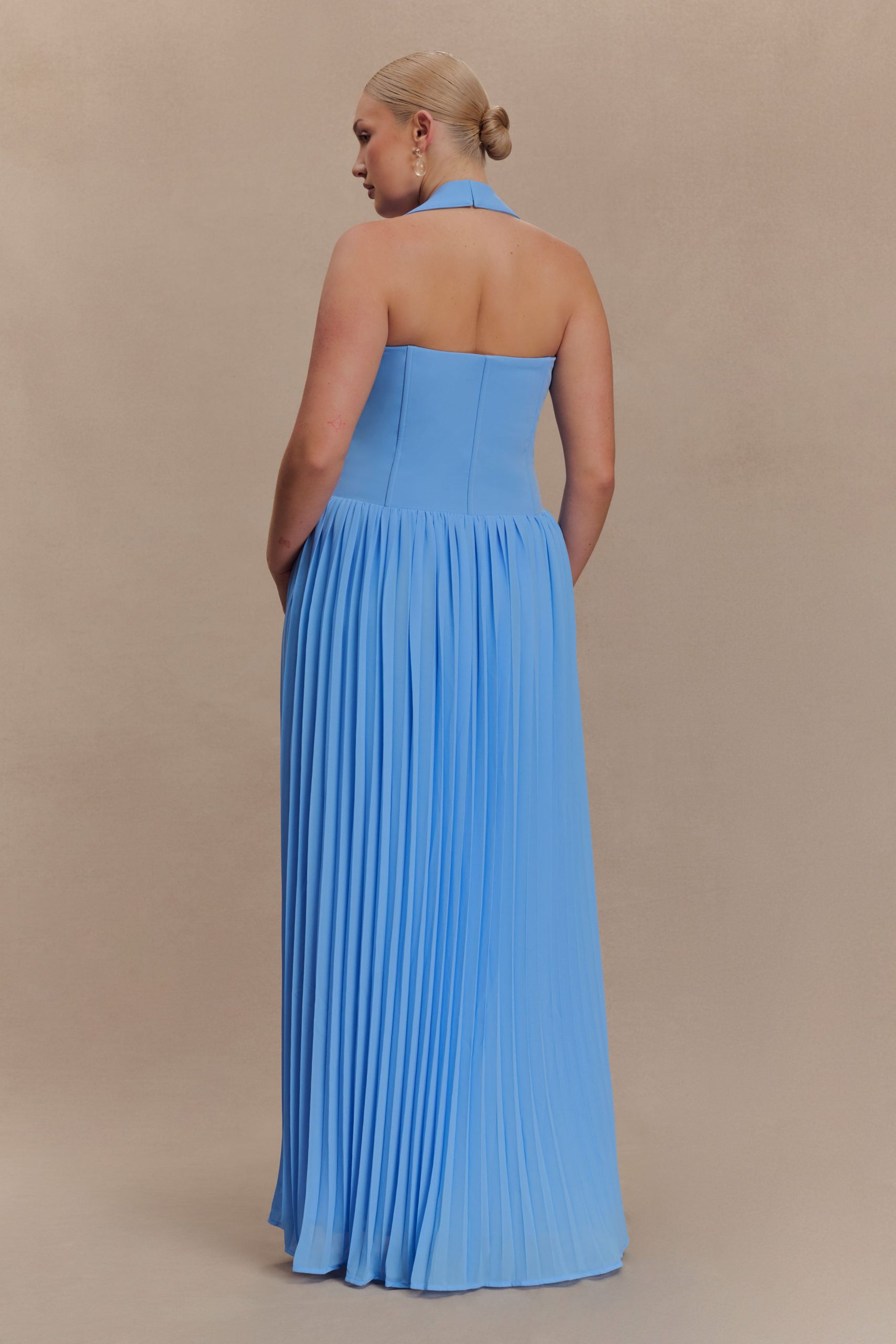 Stacie Pleated Halter Maxi Dress - Bright Blue - Image 6