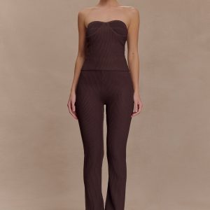 Elodie Ribbed Knit Pants - Chocolate