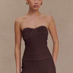 Elodie Strapless Cupped Knit Top - Chocolate