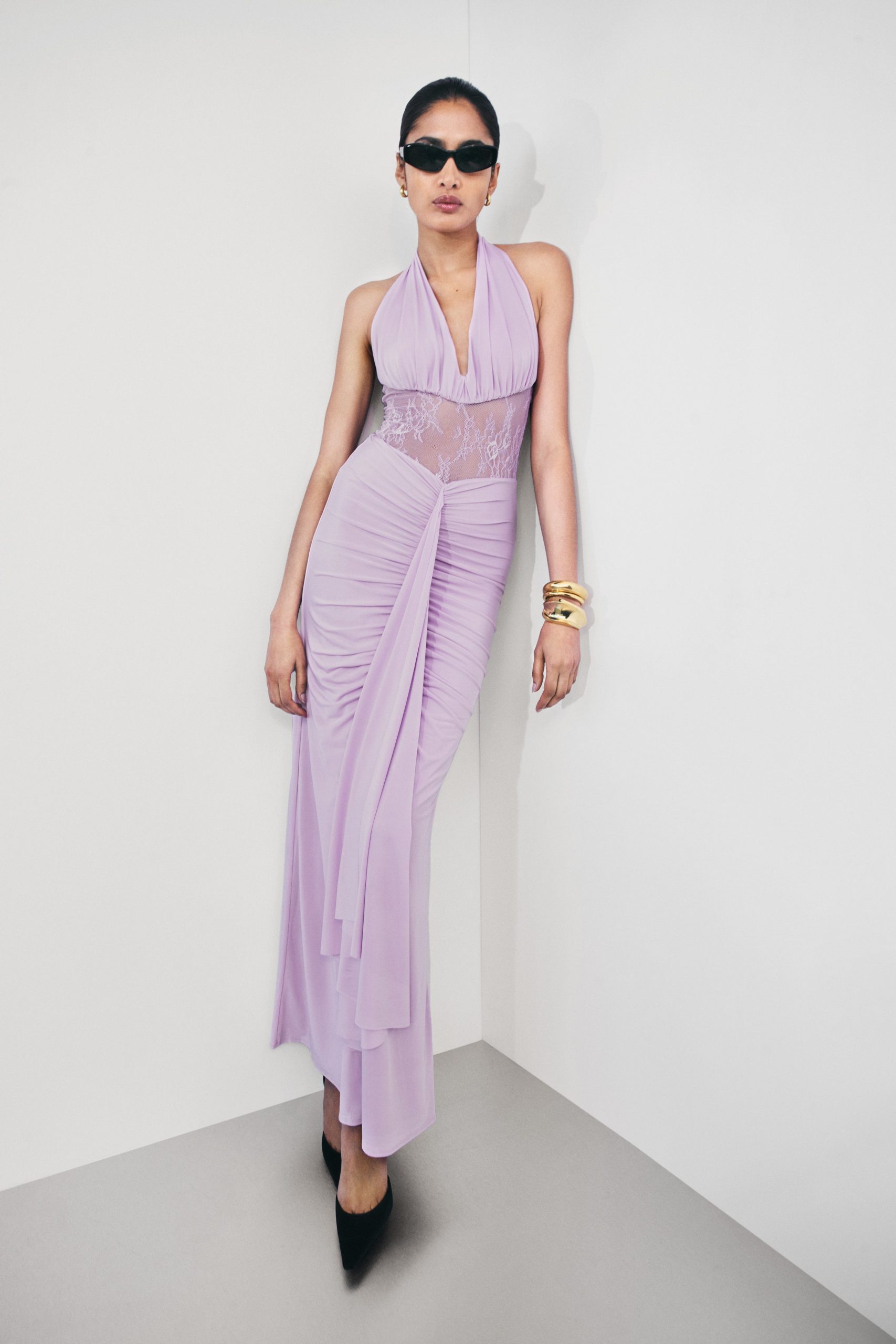 Bonnie Slinky And Lace Maxi Dress - Lilac - Image 2