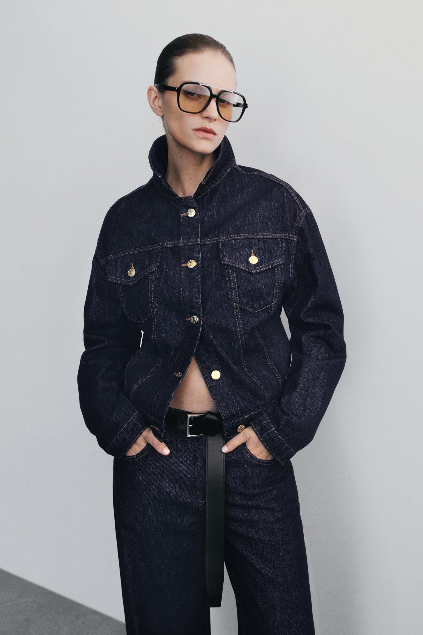 Kirra Cinched Denim Jacket - Washed Indigo Blue - Image 2