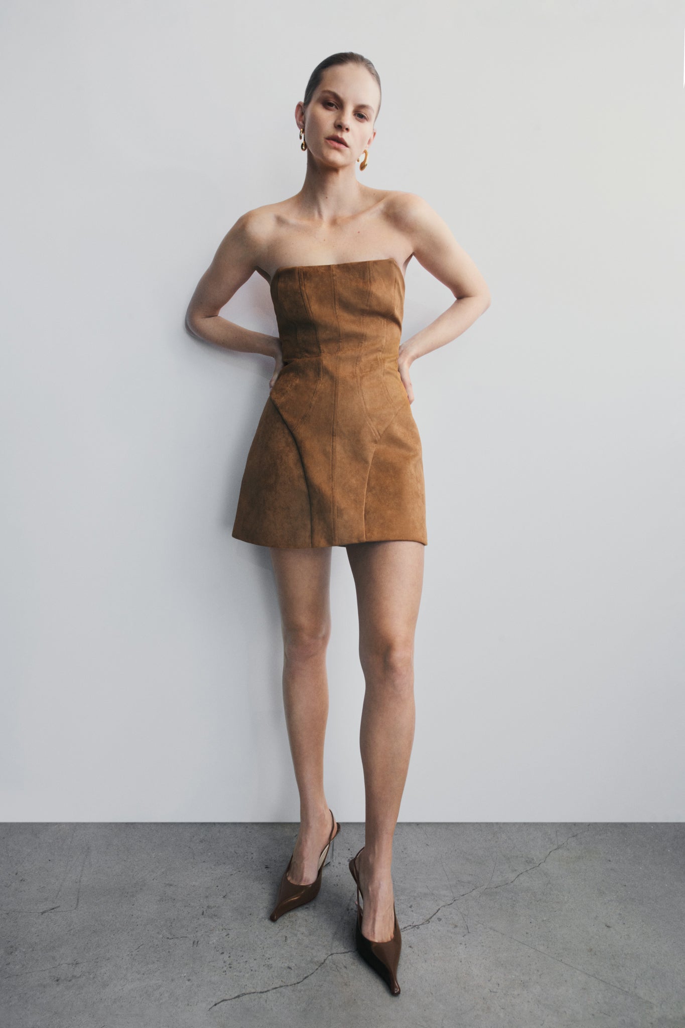 Andy Faux Suede Mini Dress - Camel - Image 2