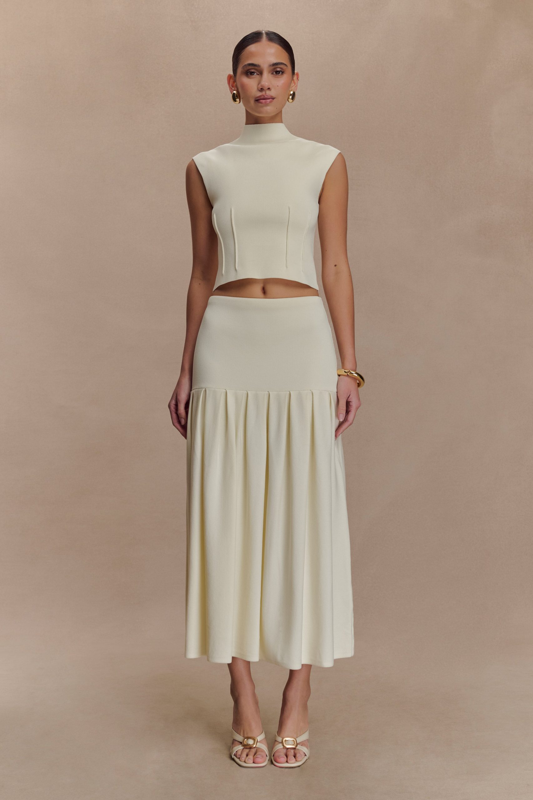Romaine High Neck Bandage Knit Top - Ivory - Image 6