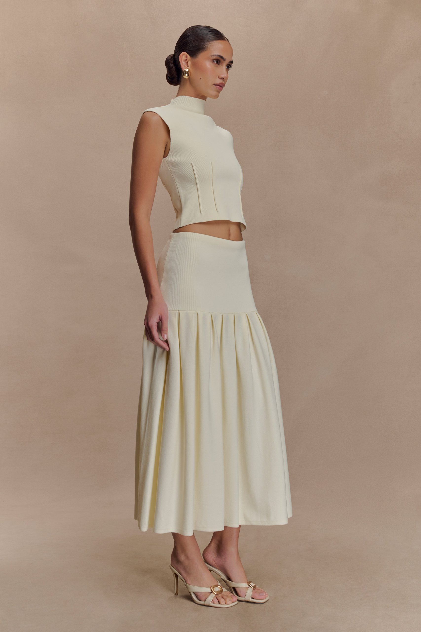 Romaine High Neck Bandage Knit Top - Ivory - Image 4