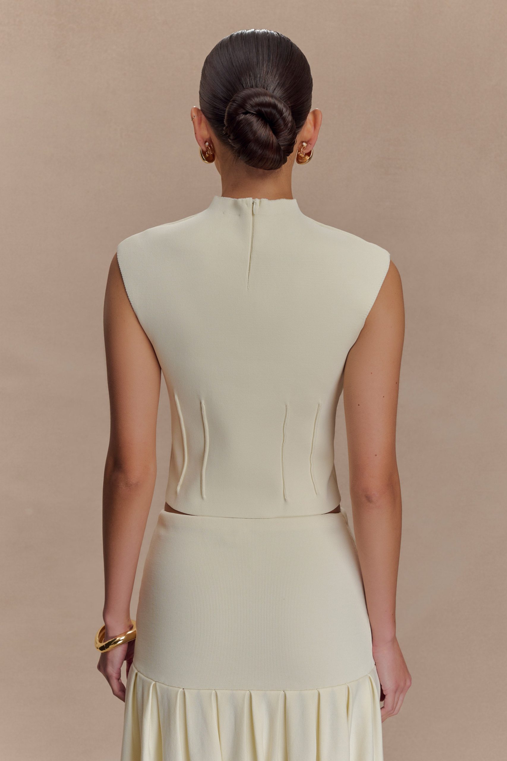 Romaine High Neck Bandage Knit Top - Ivory - Image 2