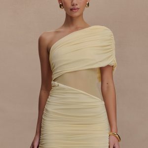 Dallas One Shoulder Mesh Mini Dress - Lemon