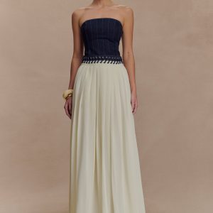 Suella Chiffon Denim Maxi Dress - Indigo Blue