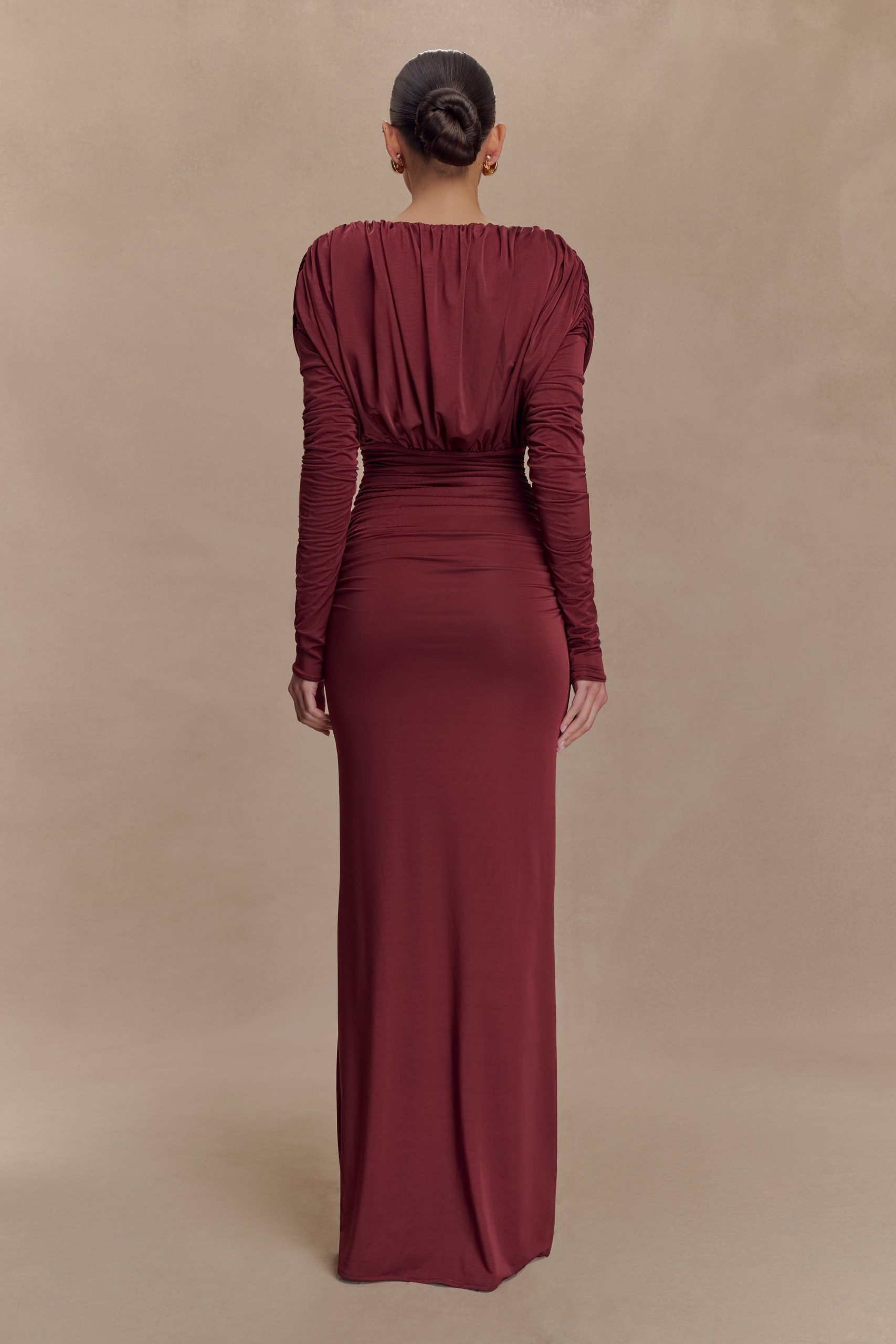 Hayden Long Sleeve Plunge Maxi Dress - Wine - Image 3