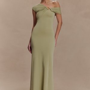 Ashford Asymmetrical Slinky Maxi Dress - Sage