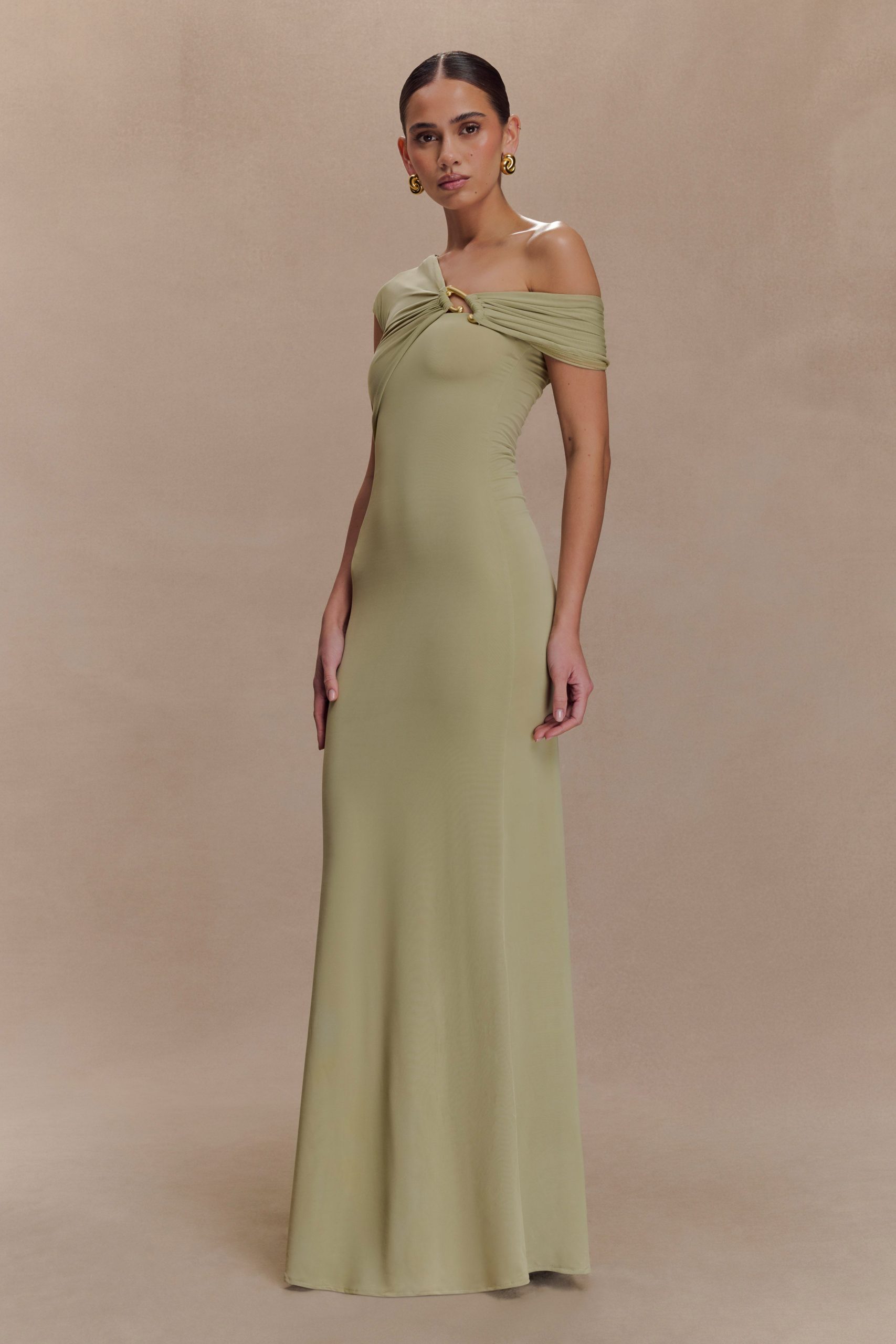 Ashford Asymmetrical Slinky Maxi Dress - Sage - Image 2