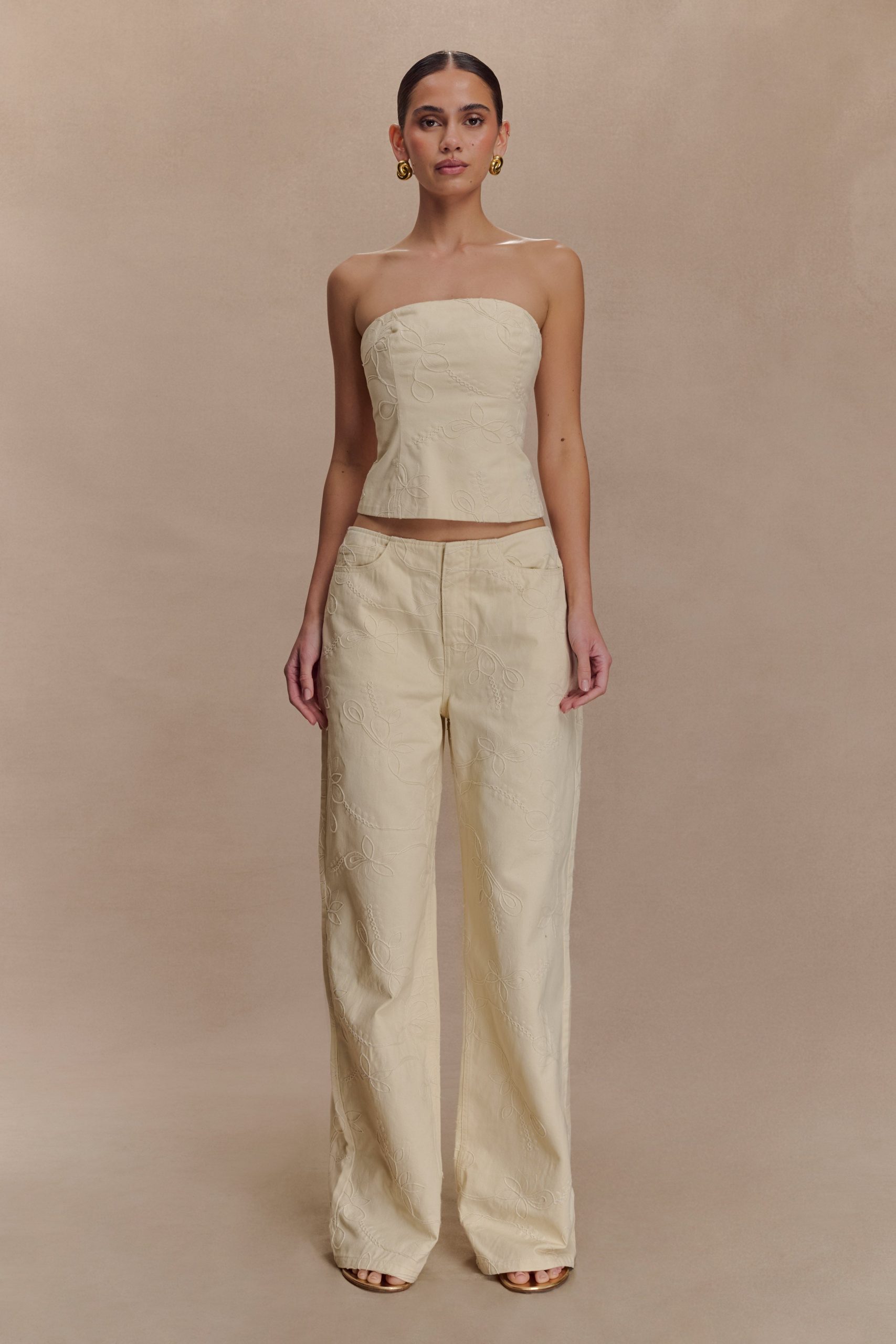 Ebony Embroidered Denim Jeans - Cream - Image 6