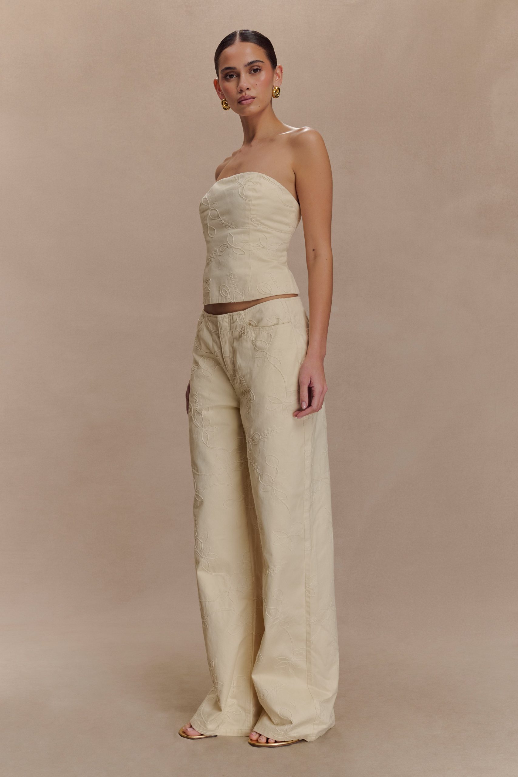 Ebony Embroidered Denim Corset - Cream - Image 3