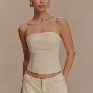 Ebony Embroidered Denim Corset - Cream