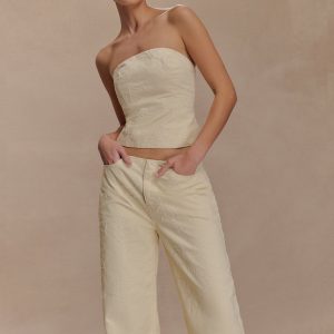 Ebony Embroidered Denim Jeans - Cream