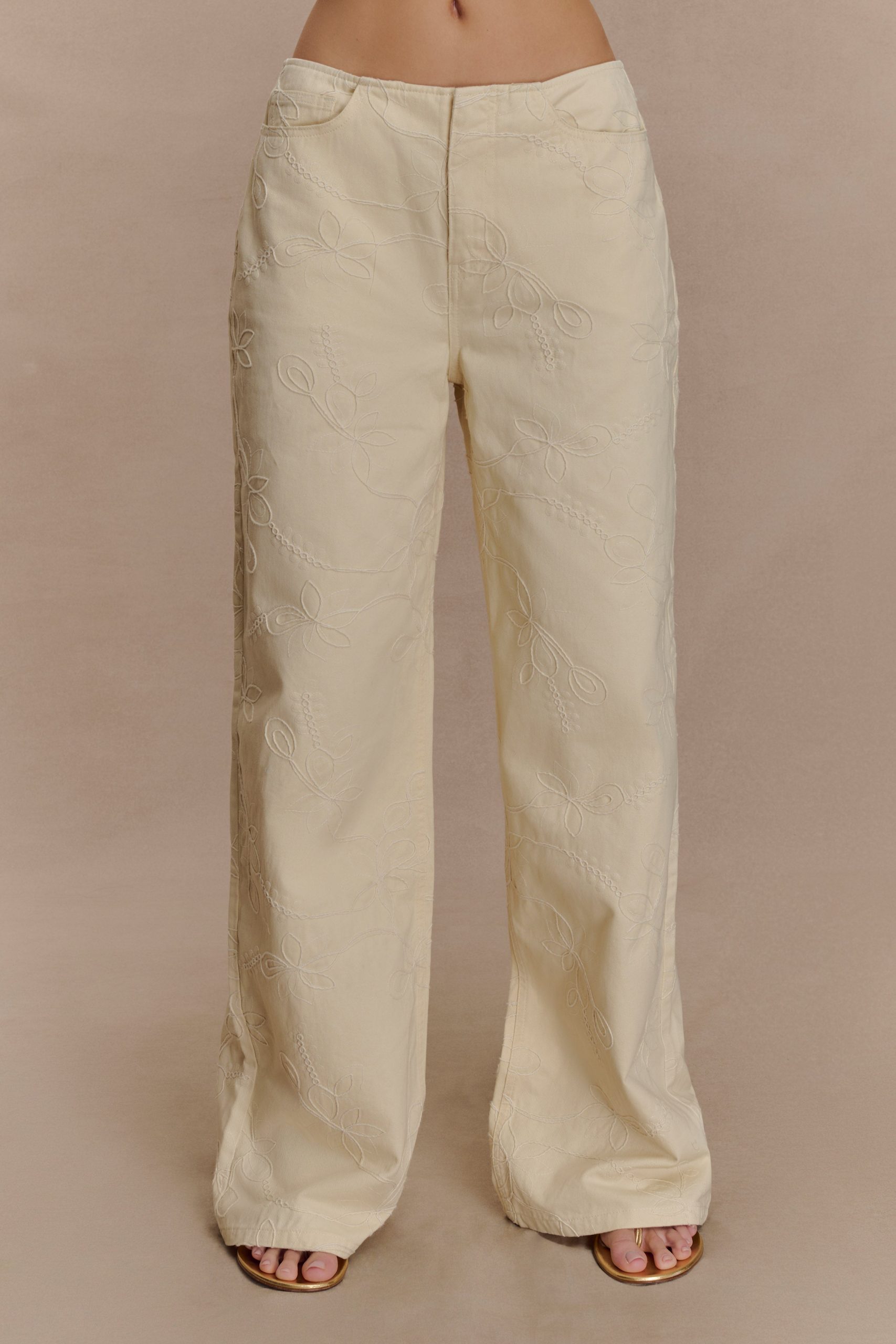Ebony Embroidered Denim Jeans - Cream - Image 3