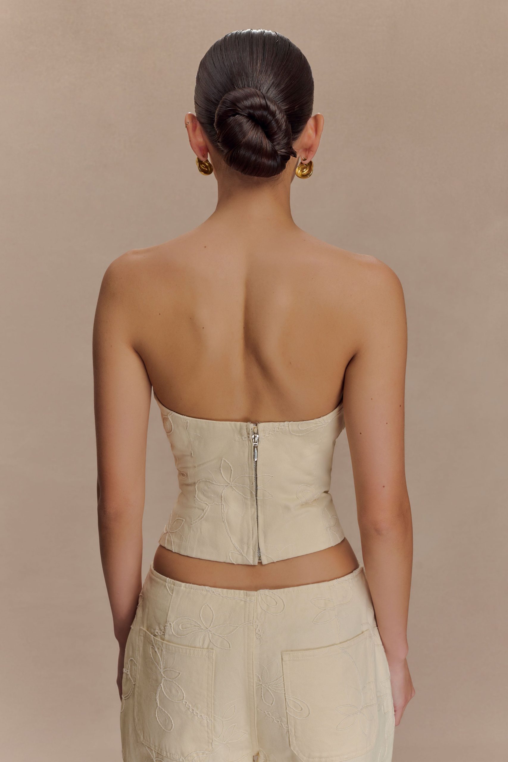 Ebony Embroidered Denim Corset - Cream - Image 2