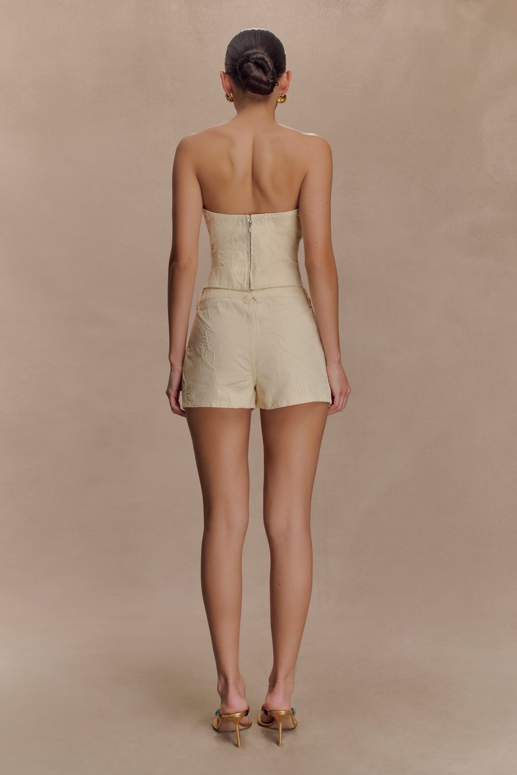 Ebony Embroidered Denim Micro Shorts - Cream - Image 5