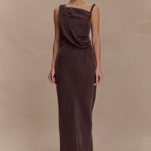 Lorieanne Draped Maxi Dress - Dark Chocolate