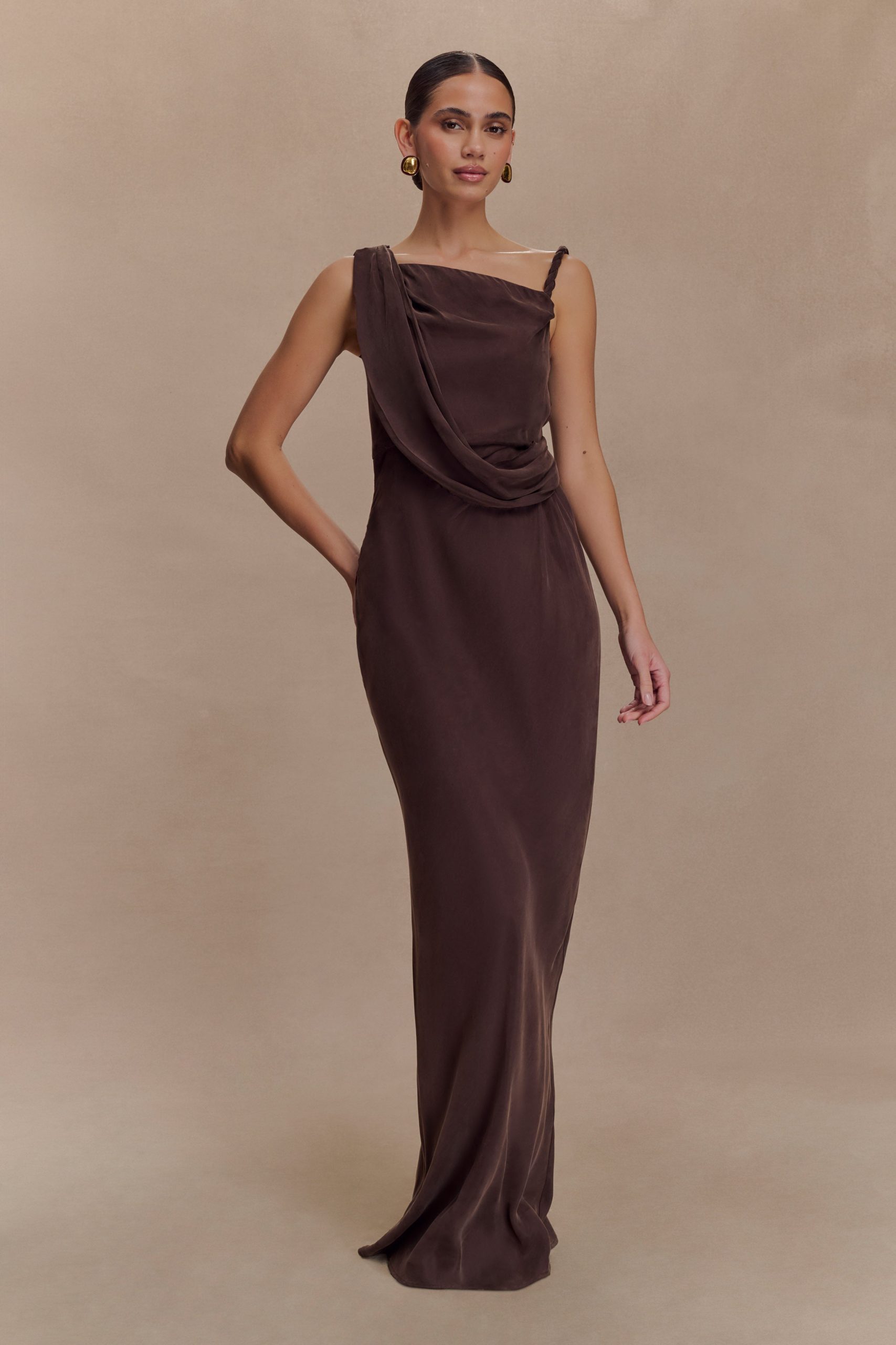 Lorieanne Draped Maxi Dress - Dark Chocolate - Image 5