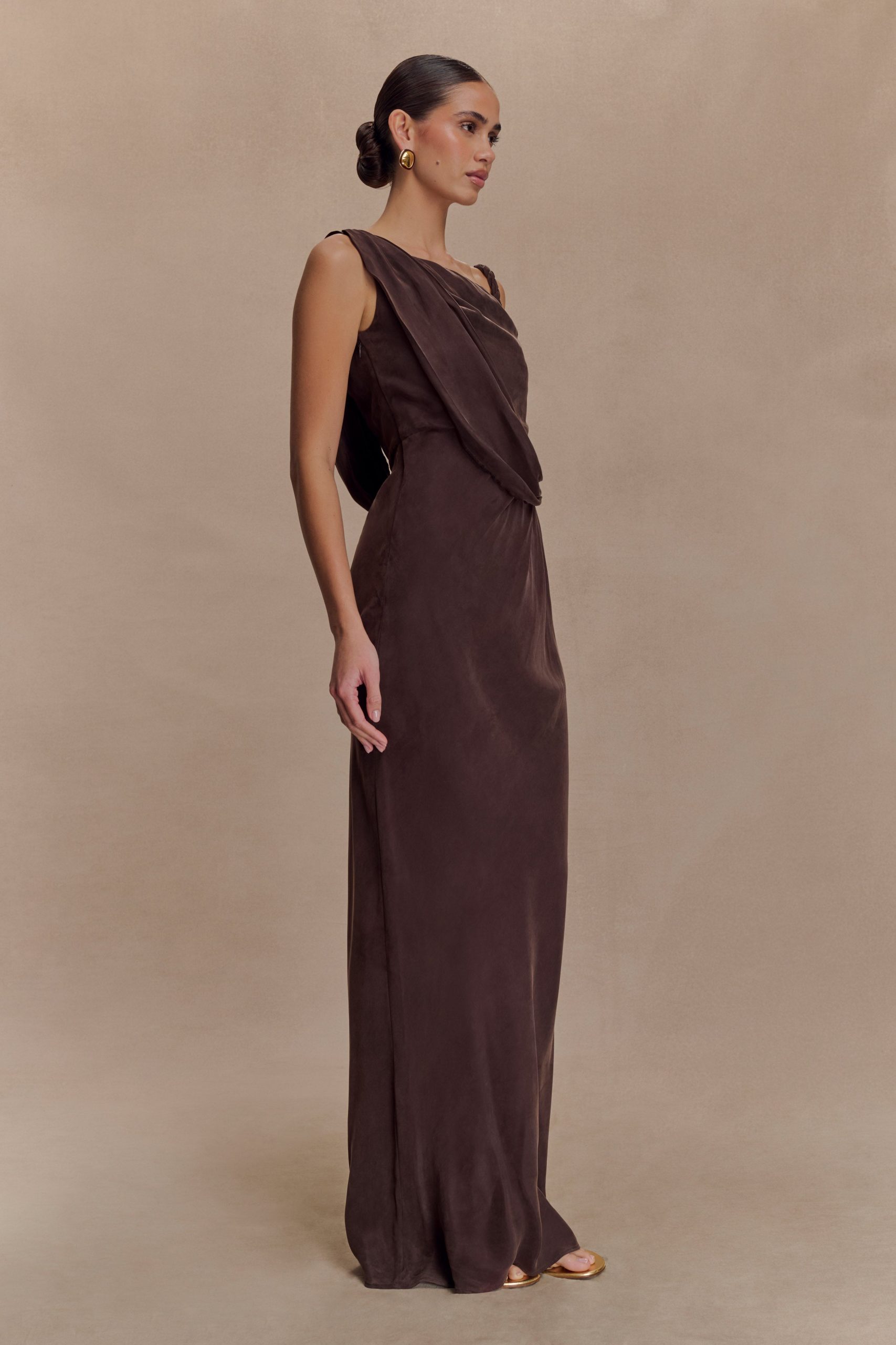 Lorieanne Draped Maxi Dress - Dark Chocolate - Image 3